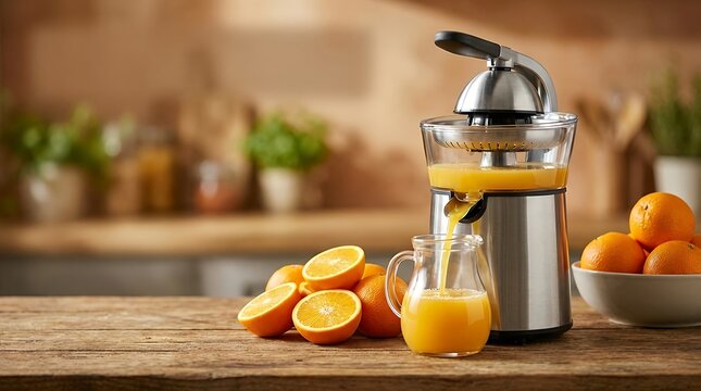 A Functional Fruit Juicer Ready for Extracting Fresh Juice from Oranges fruit juicer juicer machine orange juicer kitchen appliance fresh juice citrus juicer fruit press juice extractor kitchen tool