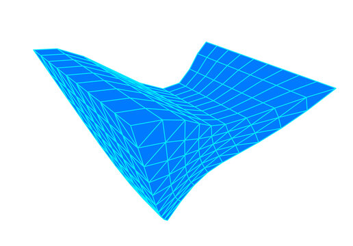 Abstract 3D cyan blue wireframe low poly geometric shape isolated on transparent background in Y2K theme