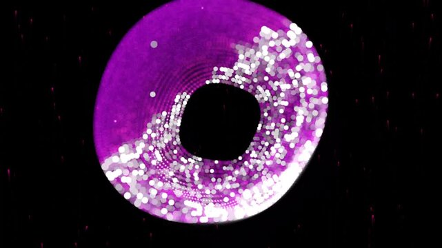Shiny purple glitter circle ring with sparkling light texture on a dark black background 4K Motion Video