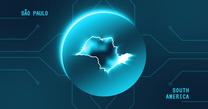 Sao Paulo Map - Brazil South America technology concept Minimalist Glitch Effect