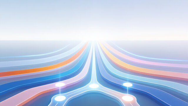 Abstract background featuring glowing light paths converging into a central digital network node.