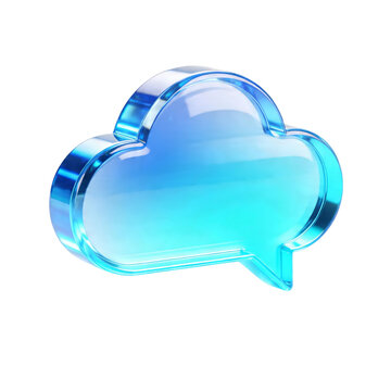 3D glass cloud speech bubble icon for cloud storage and communication