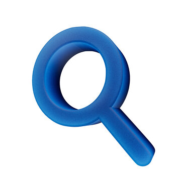 Blue magnifying glass search icon, 3D render of a glossy interface element on isolated background, modern digital search symbol for web design, UI kit, app development and social media graphic assets