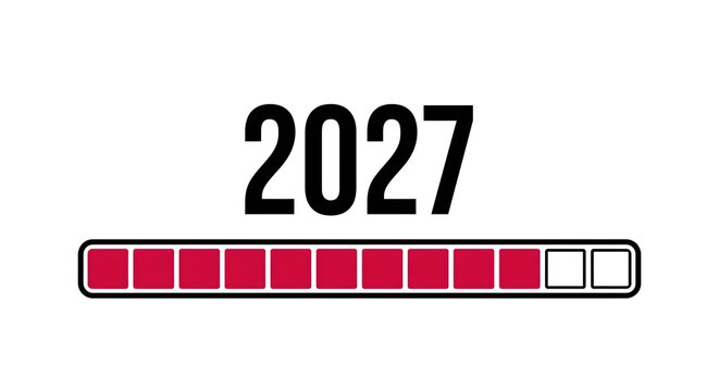 Clean Corporate Minimalist White Background 2027 Loading Graphic with Red Segmented Progress Bar