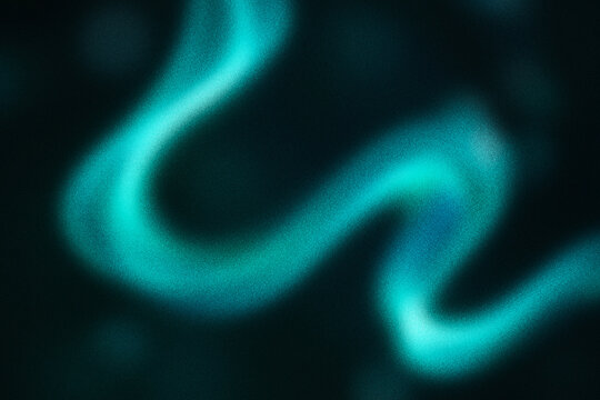Abstract turquoise light trail on black background, glowing neon wave background, blurry cyan curve for futuristic technology design