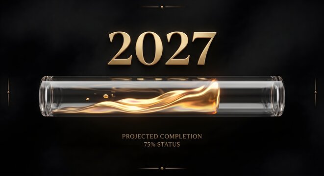 Luxurious Gold Liquid Glass Capsule Loading 2027 Concept with Modern Progress Indicator