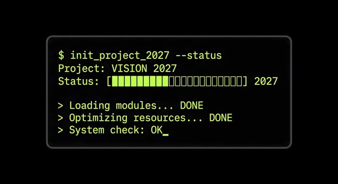 Developer Terminal Code Command Prompt Initializing Project 2027 with Progress Loading Status