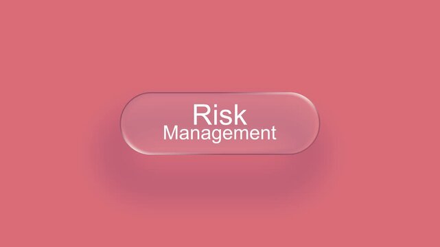 Sleek corporate risk management concept button interface on a modern coral pink background.