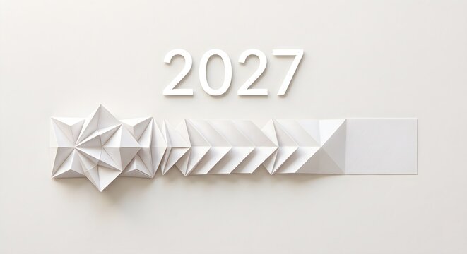 Crisp White Minimalist Background with Elegant White 2027 Typography and Origami Paper Folding Progress Bar