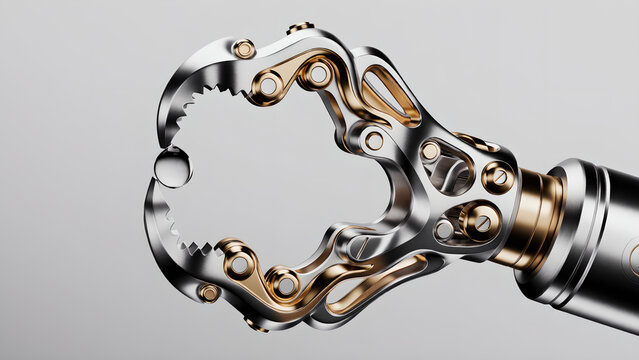 Advanced robotic mechanical claw holding a small water droplet in a futuristic laboratory setting.