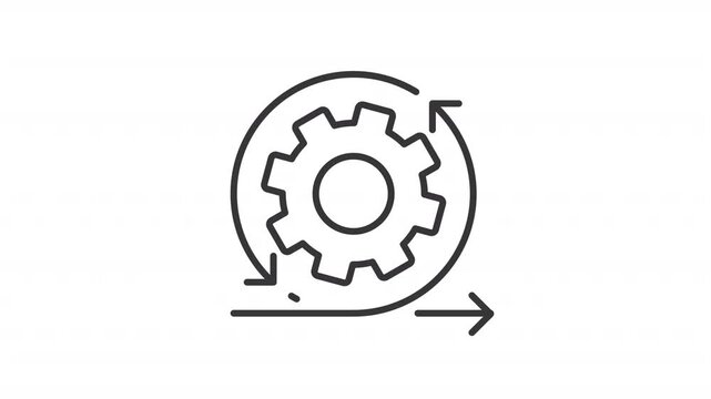 Agile system outline animation. Gear with rotating arrow animated icon. Open to changes environment. Continuous process improvement. Flat line motion graphic loop on transparent white