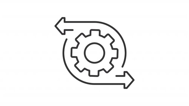 Optimization outline animation. Gear rotation animated icon. Improving workflow of software development. Continuous process goal. Flat line motion graphic loop on transparent white