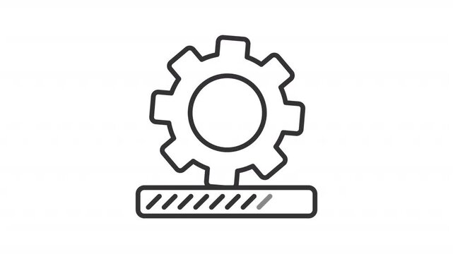 Deploy outline animation. Cogwheel with progress bar animated icon. Strategical arranging of resources. Continuous process improvement. Flat line motion graphic loop on transparent white