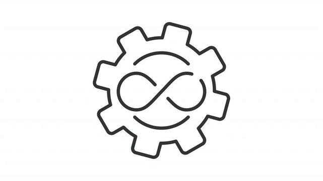 Infinite automation outline animation. Industry animated icon. Advanced intelligent technologies. Self sustaining evolving workflows. Flat line motion graphic loop on transparent white
