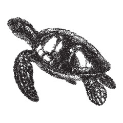 Fototapeta premium Swimming sea turtle. Detailed turtle vector graphic with a grunge stipple halftone pattern on its shell. Creative sea turtle element. Modern design for posters, decoration, and collages