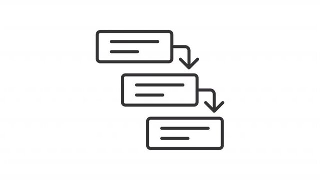 Waterfall methodology outline animation. Step by step guidance animated icon. Sequential project management approach. Continuous process. Flat line motion graphic loop on transparent white