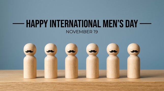 International Men's Day Celebration with Wooden Figurines with Mustaches