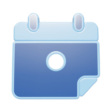 A glossy 3D icon of a calendar page with a light blue header and dark blue body, rendered with a smooth rounded style on a transparent background isolated on a transparent background