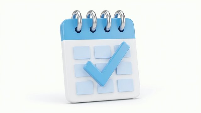 3D calendar icon with check mark isolated on white background. Perfect for business scheduling and deadline management concepts.