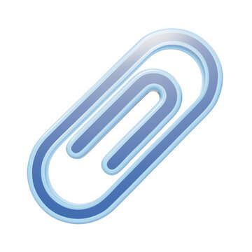 A 3D rendered icon of a blue paperclip, featuring a smooth glossy finish, presented on a clean white background, for digital interface applications isolated on a transparent background