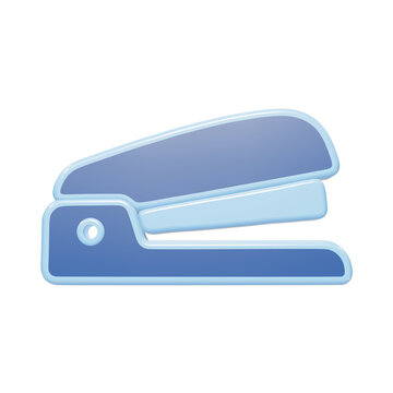 A 3D rendered icon of a blue office stapler, featuring a smooth glossy finish, presented on a clean white background, for digital interface applications isolated on a transparent background