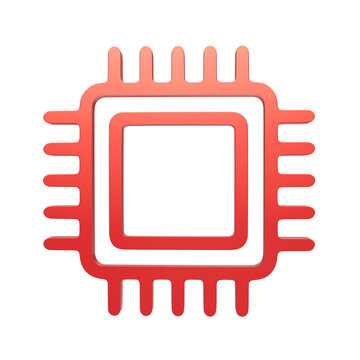Red computer processor chip icon isolated on transparent background
