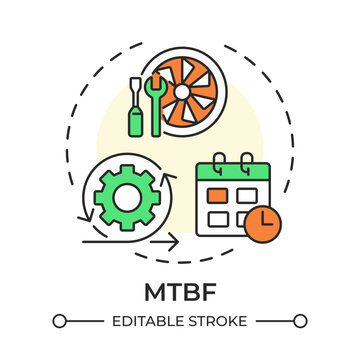 MTBF multi color concept icon. Predictive asset performance management. Operational efficiency goals. Round shape line illustration. Abstract idea. Graphic design. Easy to use in infographic