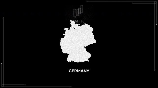 Germany technology map with animated charts, graphs, statistics, and analytics showcasing economy, infrastructure, innovation, population, trade, energy, and national development