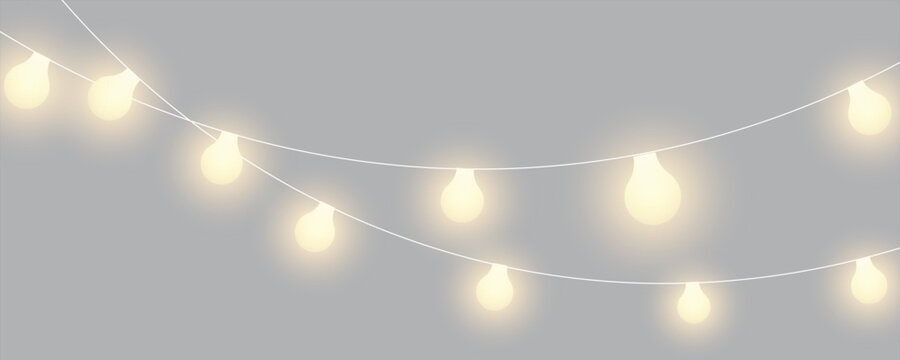 Christmas lights isolated on transparent background. Set of golden Christmas glowing garlands with sparks. For congratulations, invitations and advertising design. Vector