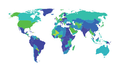 Fototapeta premium World map vector illustration featuring various blue and green colored countries