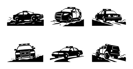 Police Car Icons, Law Enforcement Vehicles, Patrol Cars, Emergency Services Vector Graphics © Sriti