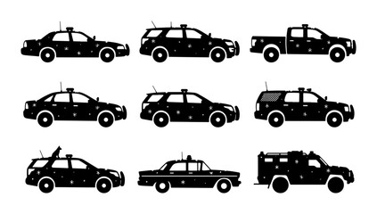 Police Car Icons, Law Enforcement Vehicles, Security Transport Set, Vector Graphics © Sriti
