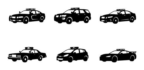 Police Car Icons: Law Enforcement Vehicles, Patrol Cars, and Emergency Transport Set © Sriti