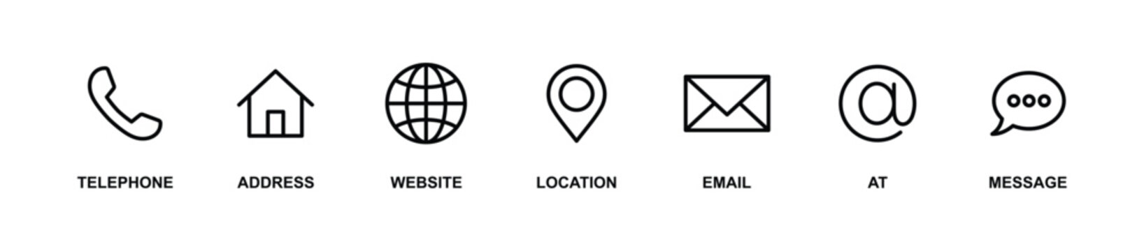Contact icon set. Phone, home, globe, location, email and communication vector illustration. Mobile and message symbol. Interface details sign.