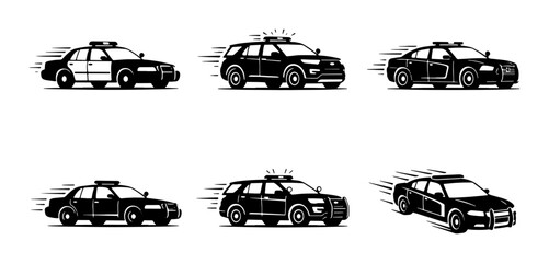 Police Car Icons, Law Enforcement Vehicles, Patrol Cars, Emergency Response, Speeding, Justice, Security, Law Enforcement © Sriti