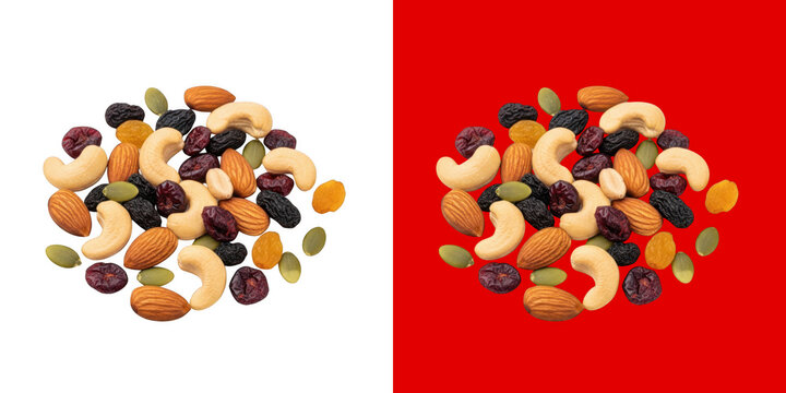 Healthy mix of raw nuts and dried fruits with cashews almonds and cranberries transparent png