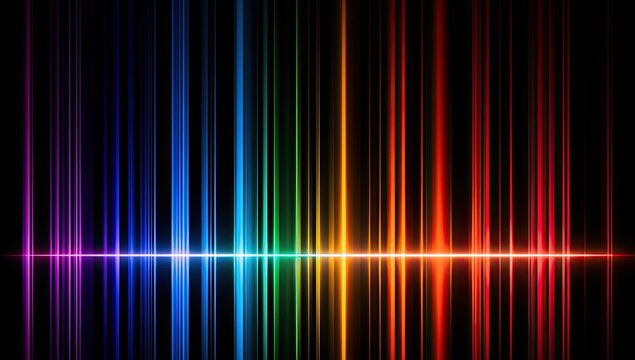 Vertical spectrum of vibrant, narrow lines against black
