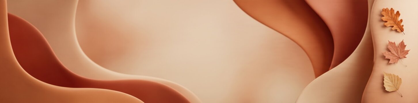 Small autumn leaves sit on a smooth, curved surface in warm colors. The scene shows the beauty of fall with the leaves adding a touch of nature's palette