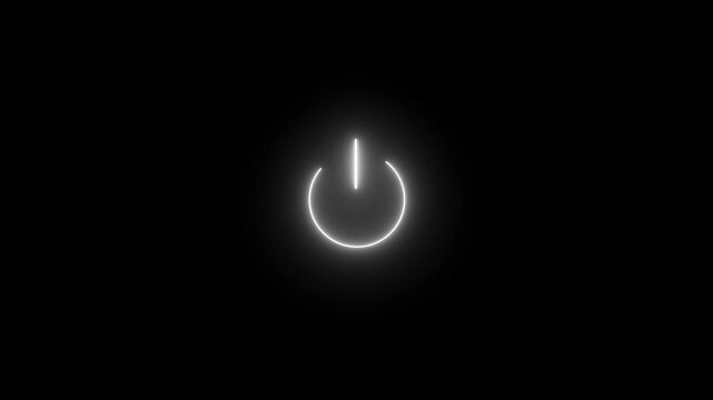 Neon power reset button icon sign animation. power button 4k video with black background.