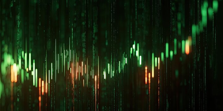 Abstract green and orange graph with vertical lines
