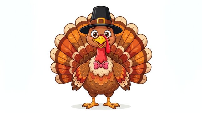 A charming illustration of a turkey wearing a pilgrim hat celebrating the joyous occasion of thanksgiving day in canada a time for gratitude