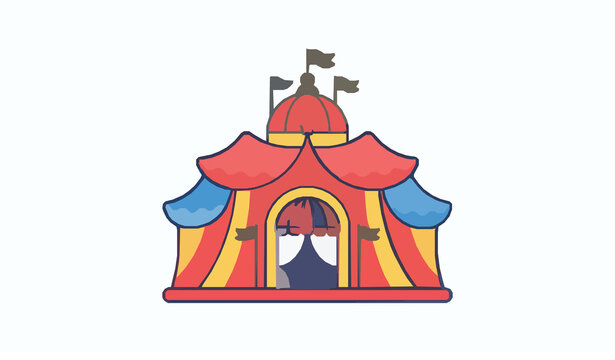 Colorful carnival circus tent vector icon with flags and funfair entertainment symbol