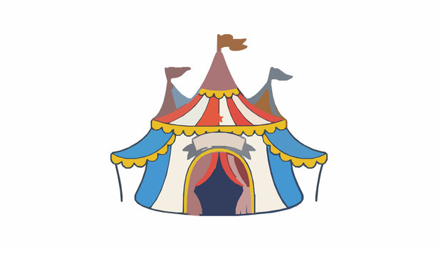 Cute circus tent carnival vector icon with decorative flags and funfair festival design