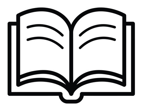 Book icon illustrates the concept of knowledge, education, and learning in a simple, minimalist graphic style suitable for digital interfaces and editorial design.