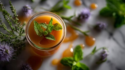 Refreshing orange mint drink with natural garnishes © BrandwayArt