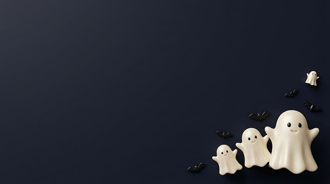 Three cute little ghost figurines on a dark background presented as a high quality digital jpeg image file. JPEG