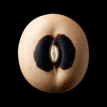 Single black eyed bean isolated on a dark background with clipping path, concept of nutrition and natural food