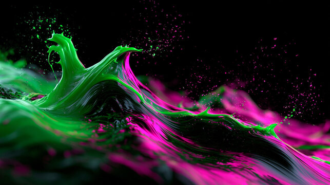 Abstract Splash of Green and Magenta Liquid Paint