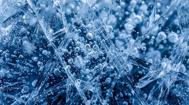Cracked Blue Ice Texture with Frozen Air Bubbles