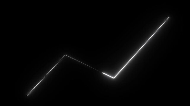 White neon glowing chart line rising upward on a dark black background. Represents financial growth, business success, stock market trends, and data analysis in high quality 4K video.